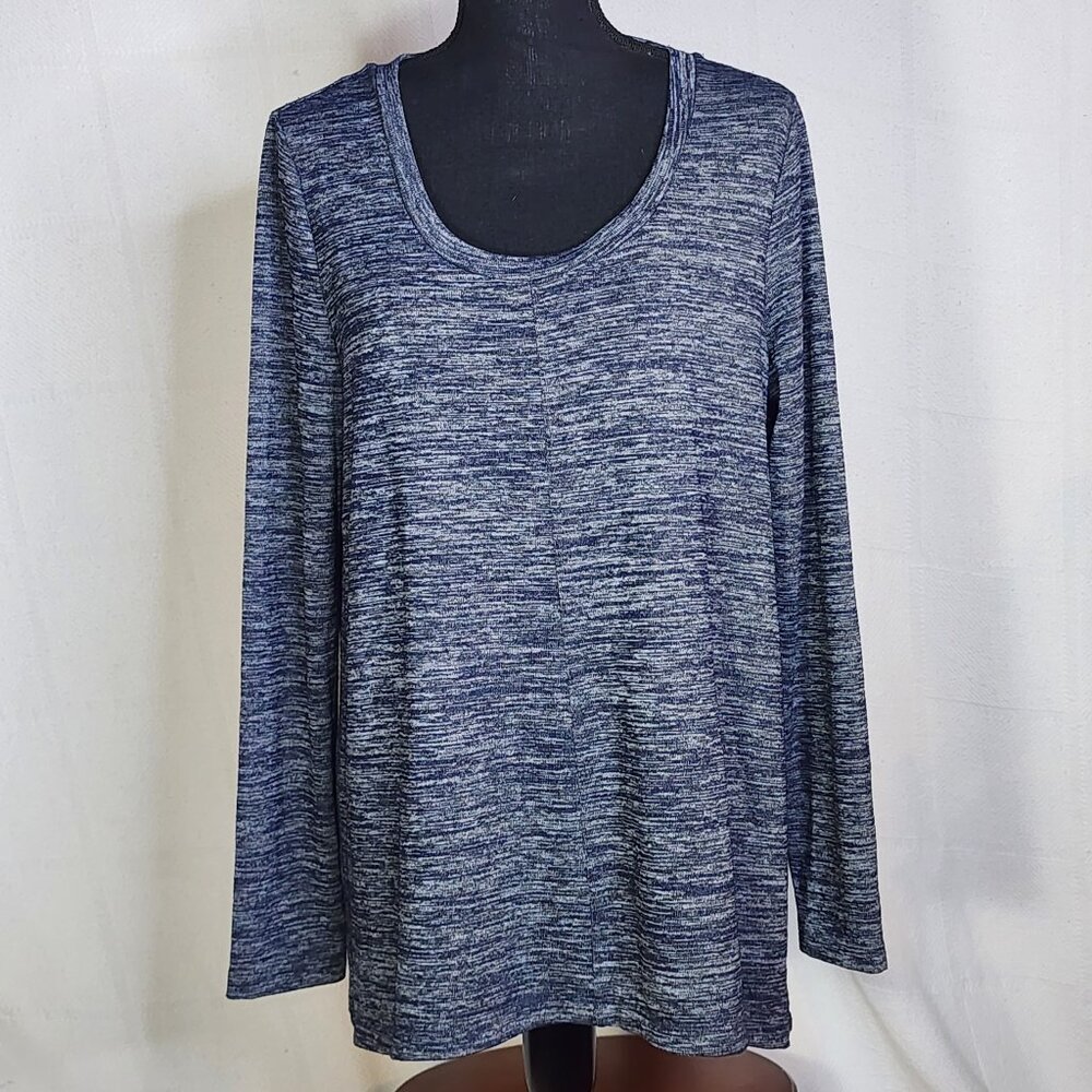Jones New York Signature Navy Heather LS Viscose Poly Elastane Ltwt Sweater Sz L